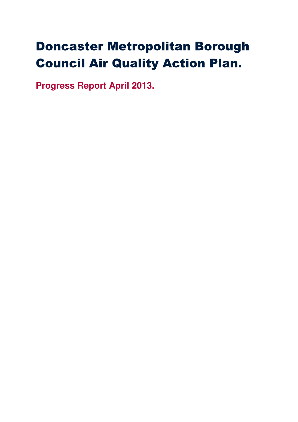 Doncaster Metropolitan Borough Council Air Quality Action Plan