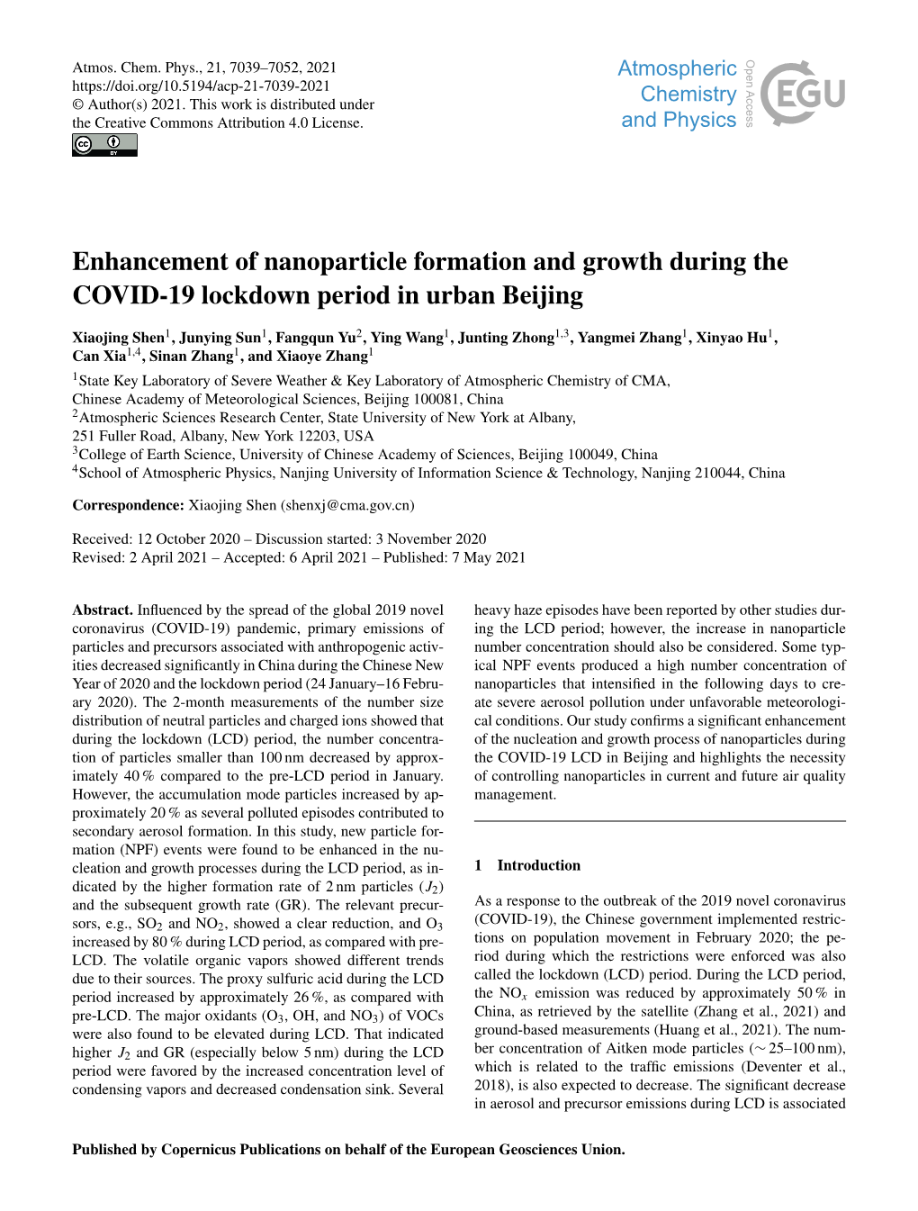 Article Formation and Growth During the COVID-19 Lockdown Period in Urban Beijing