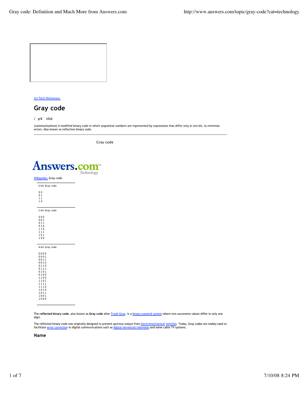 Answers.Com Gray Codes Page