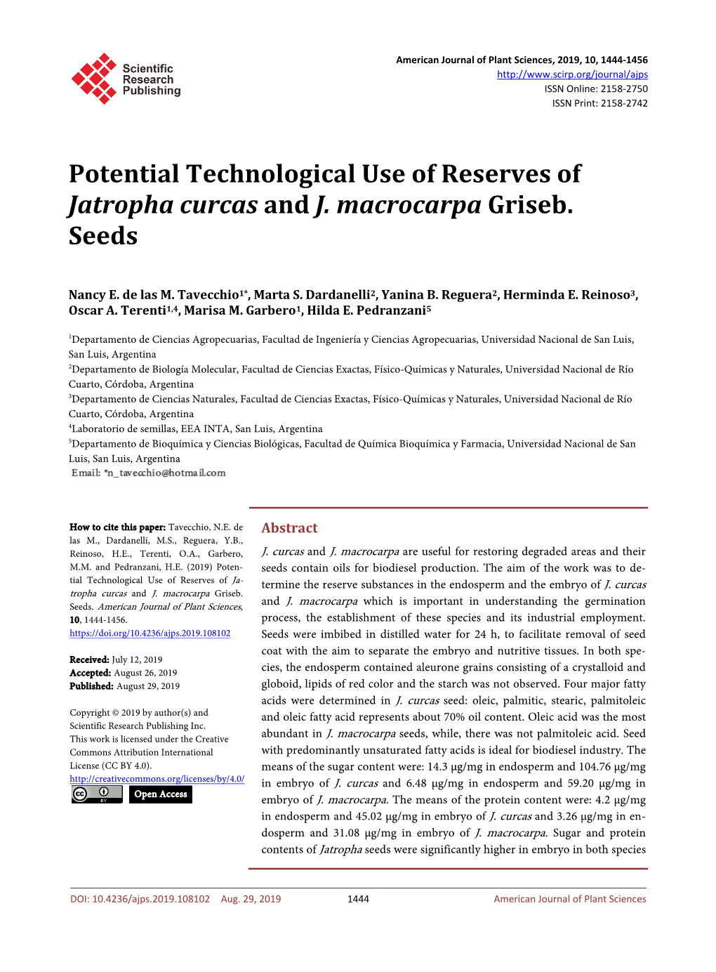 Potential Technological Use of Reserves of Jatropha Curcas and J