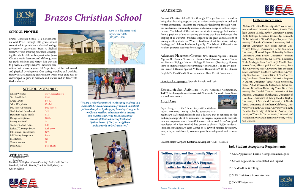 Brazos Christian School Bring Their Learning Together and to Articulate Eloquently in Oral and College Acceptance: Written Expression