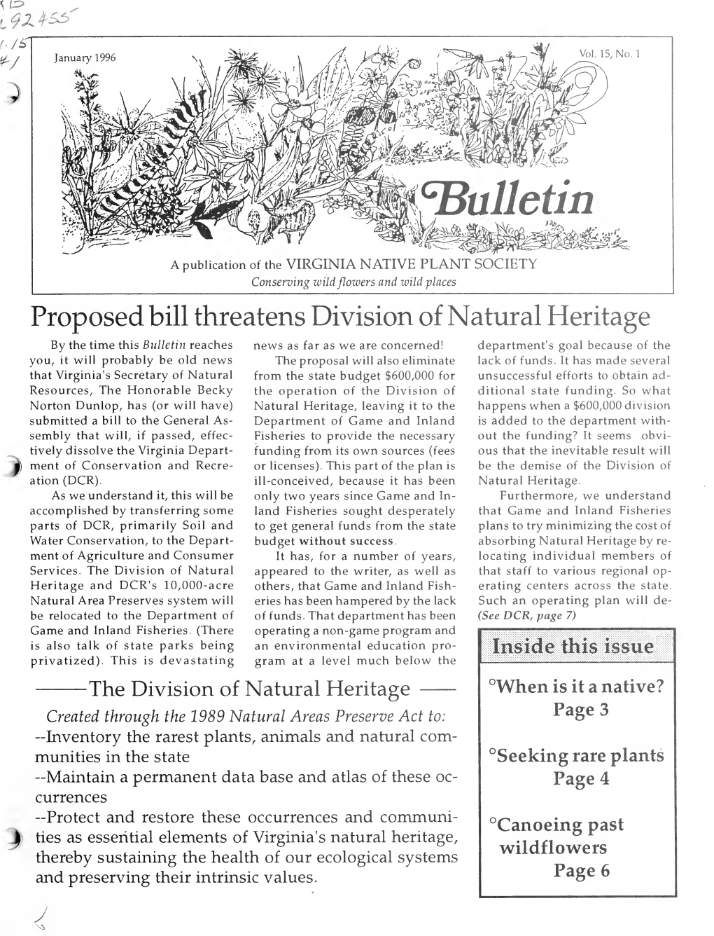 Proposed Bill Threatens Division of Natural Heritage J