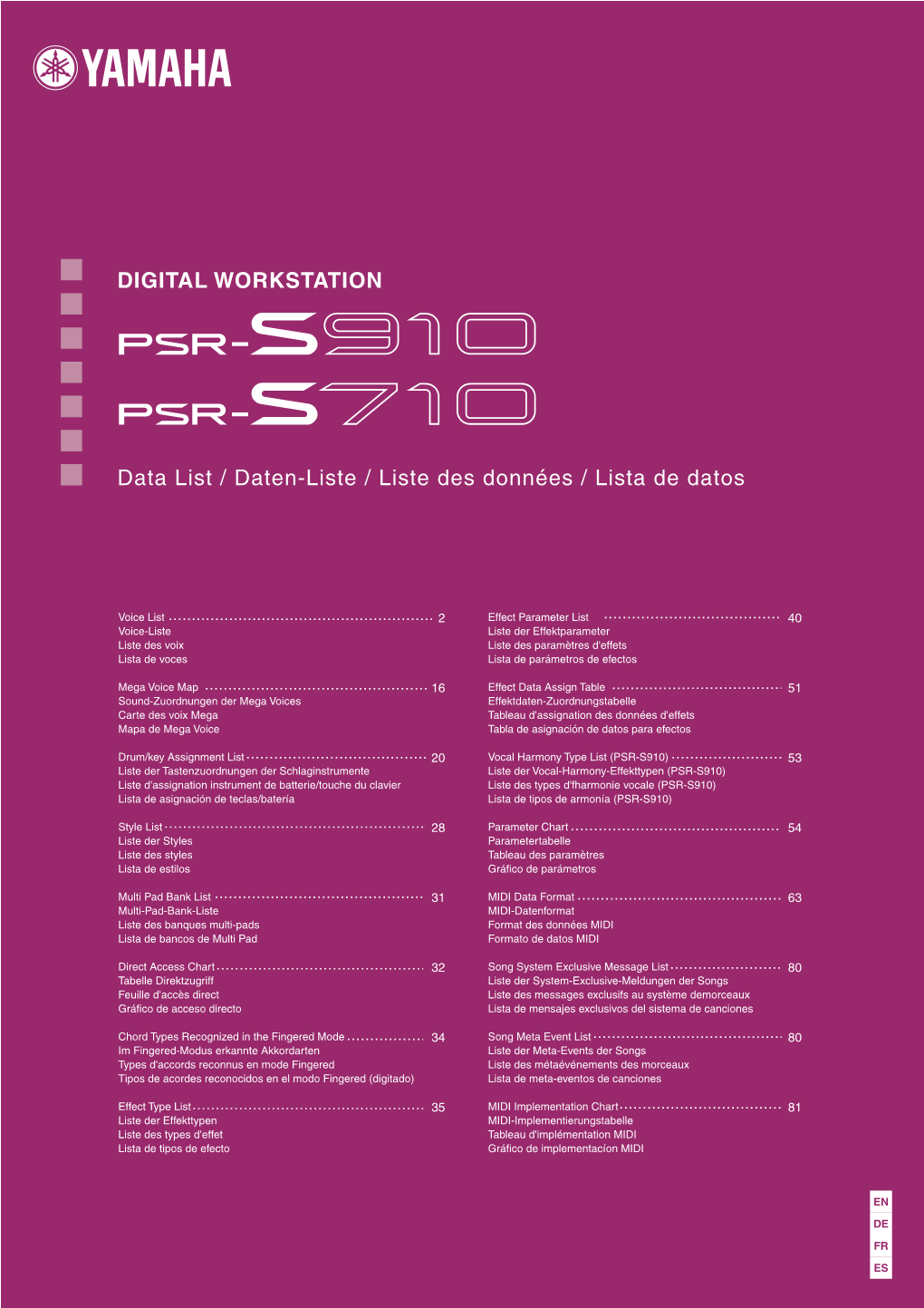 PSR-S910/S710 Data List Voice List / Voice-Liste / Liste Des Voix / Lista De Voces