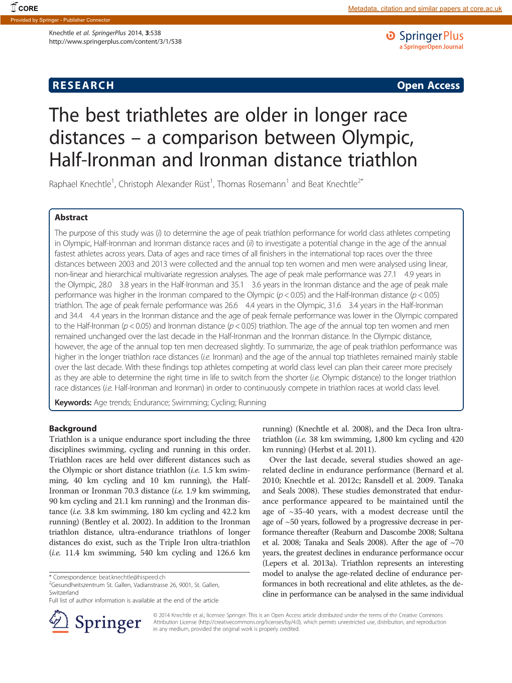 The Best Triathletes Are Older in Longer Race Distances