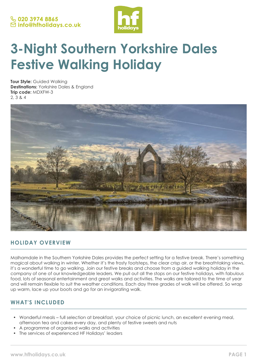 3-Night Southern Yorkshire Dales Festive Walking Holiday