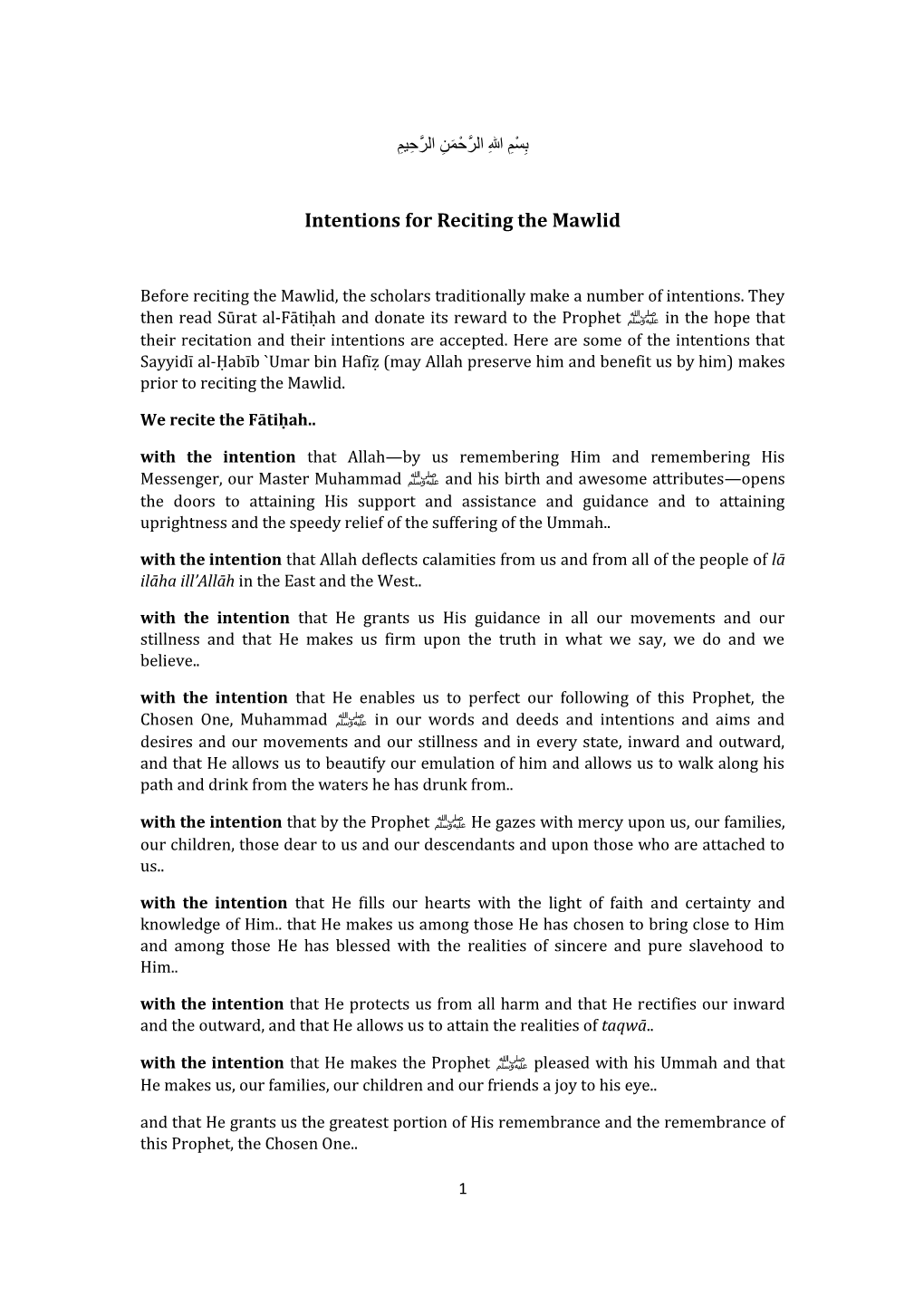 Intentions for Reciting the Mawlid