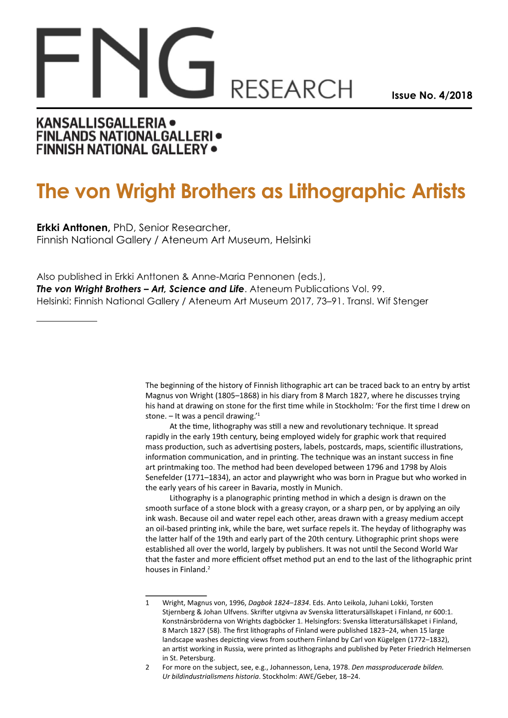 The Von Wright Brothers As Lithographic Artists