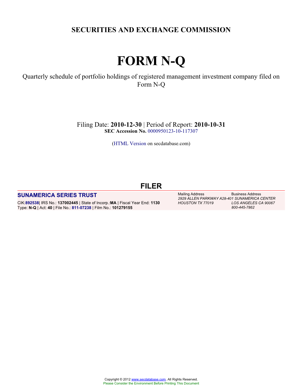 Form: NQ, Filing Date: 12/30/2010