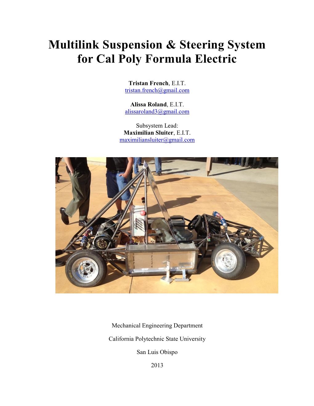 Multilink Suspension & Steering System for Cal Poly Formula Electric