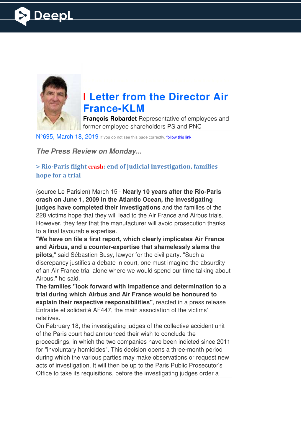 I Letter from the France Letter from the Director Air France-KLM Director