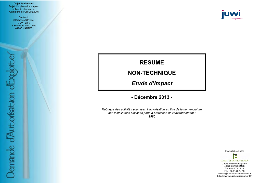 RESUME NON-TECHNIQUE Etude D'impact