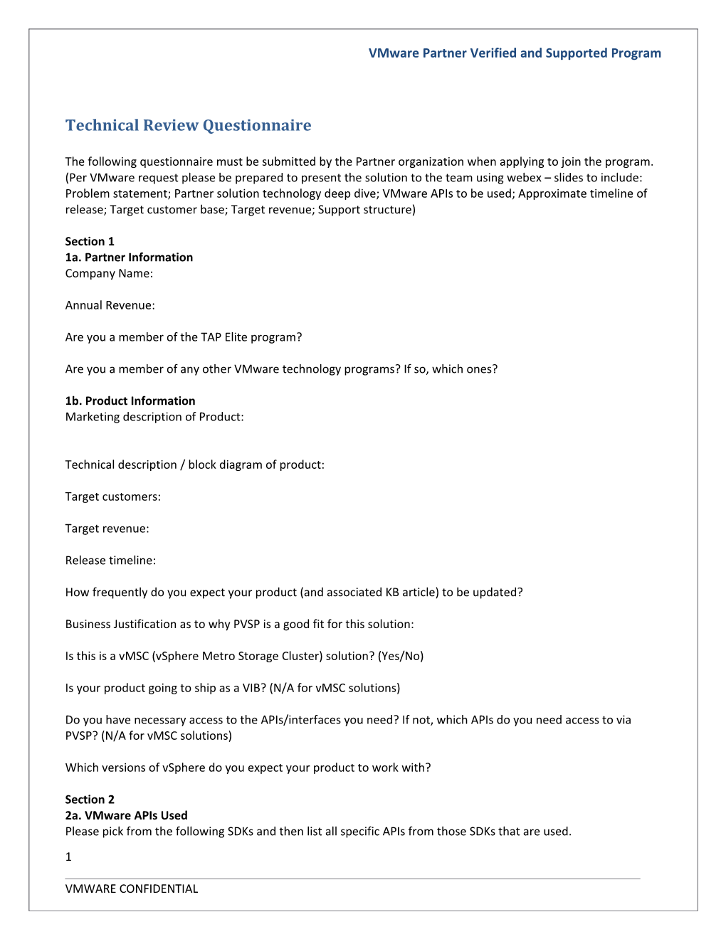 Technical Review Questionnaire