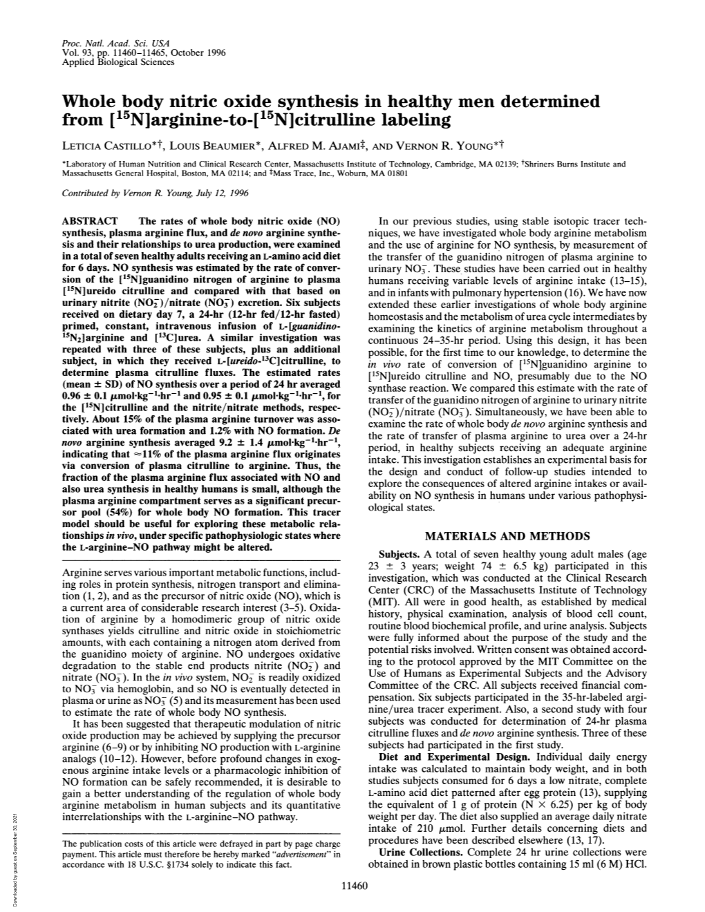 Arginine-To-[15N]Citrulline Labeling LETICIA CASTILLO*T, Louis BEAUMIER*, ALFRED M