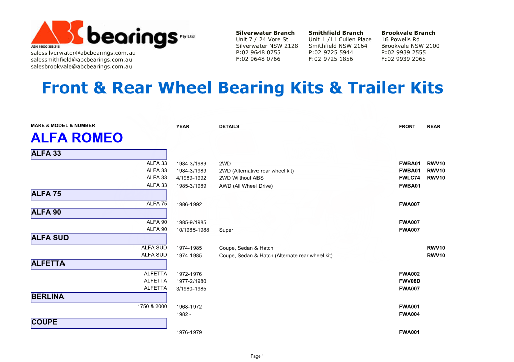 Front & Rear Wheel Bearing Kits & Trailer Kits