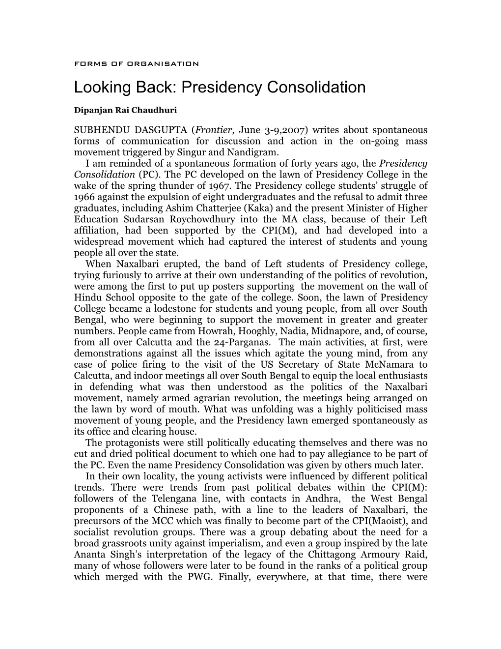 Looking Back : Presidency Consolidation