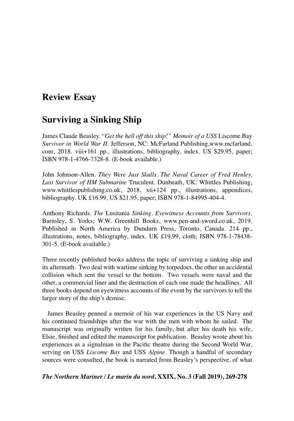 Review Essay Surviving a Sinking Ship