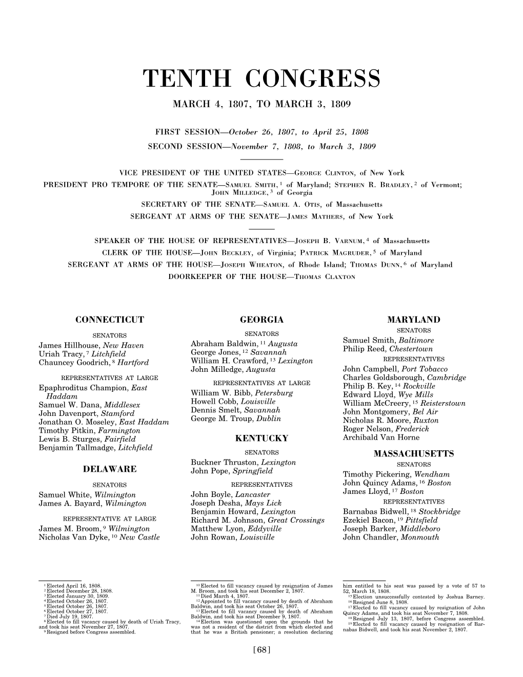 Tenth Congress March 4, 1807, to March 3, 1809