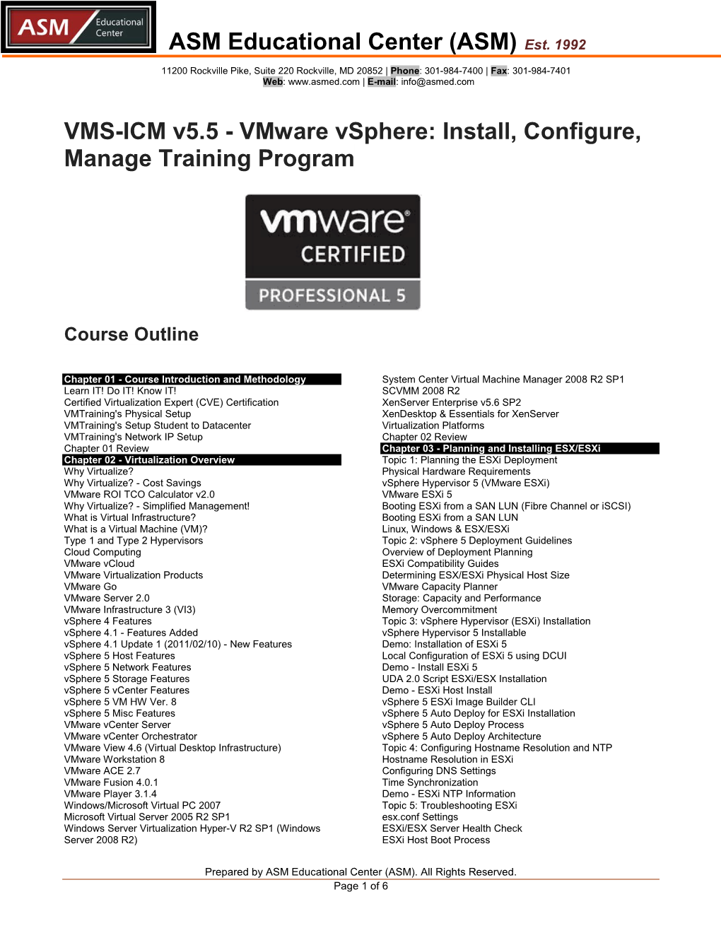 Vmware Vsphere: Install, Configure, Manage Training Program