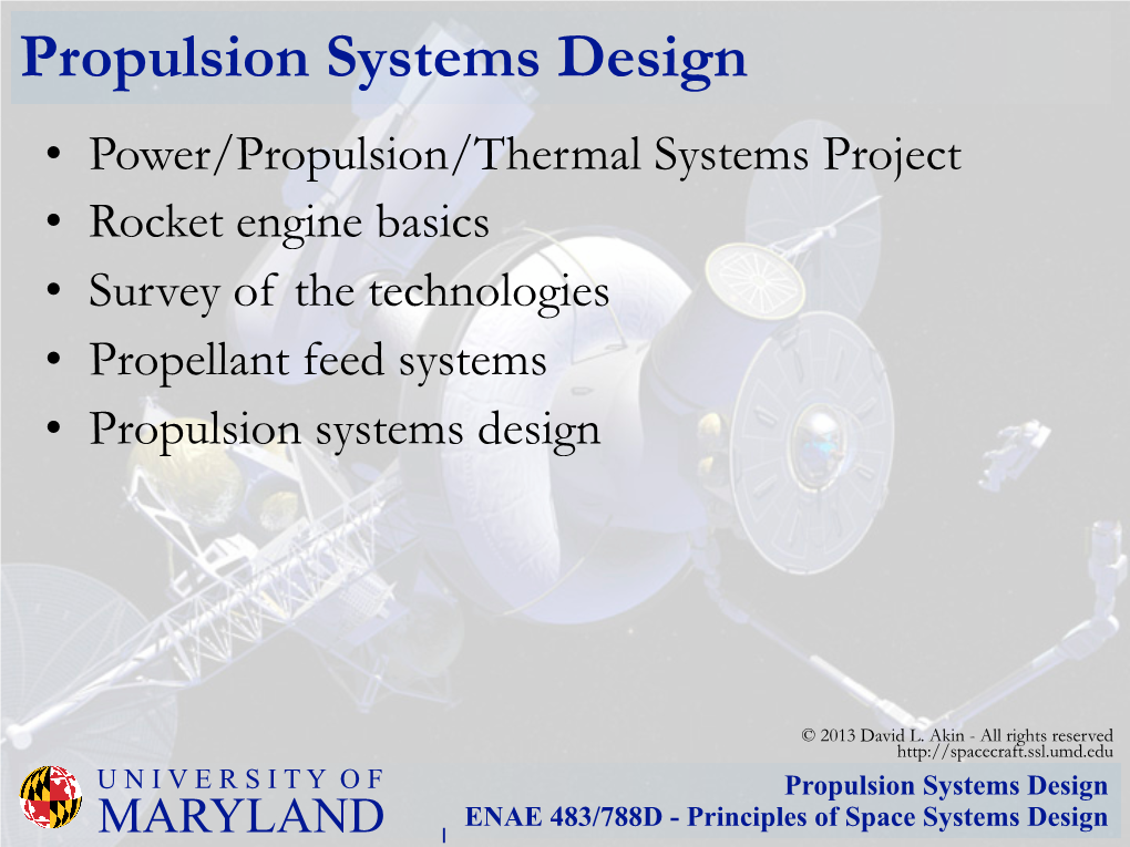 Propulsion Systems Design ENAE 483/788D