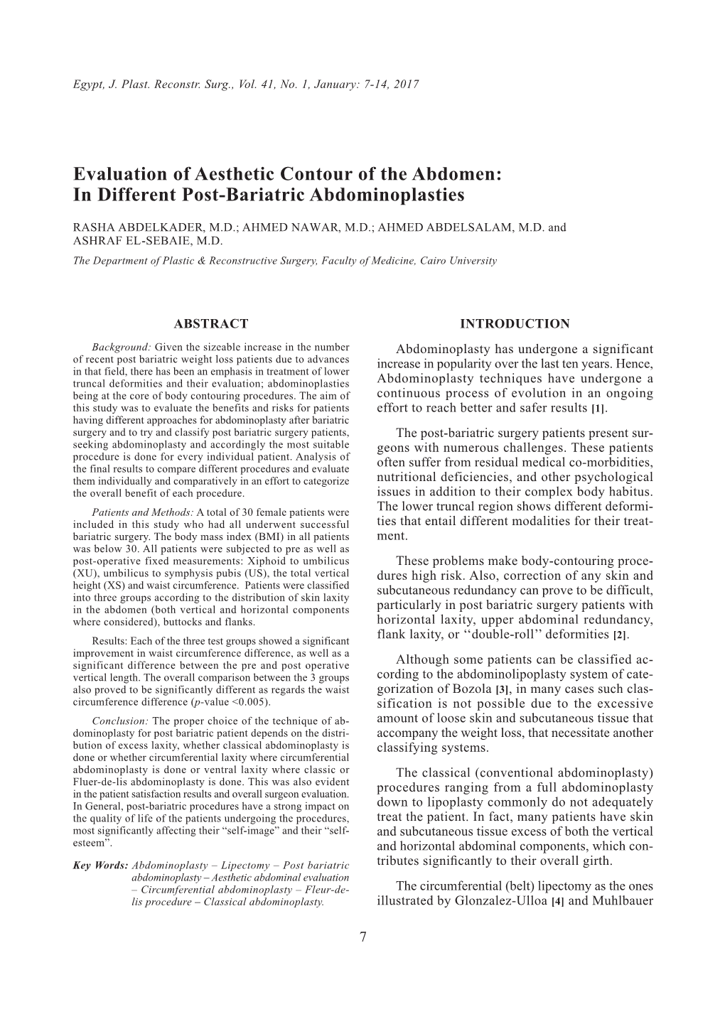 In Different Post-Bariatric Abdominoplasties