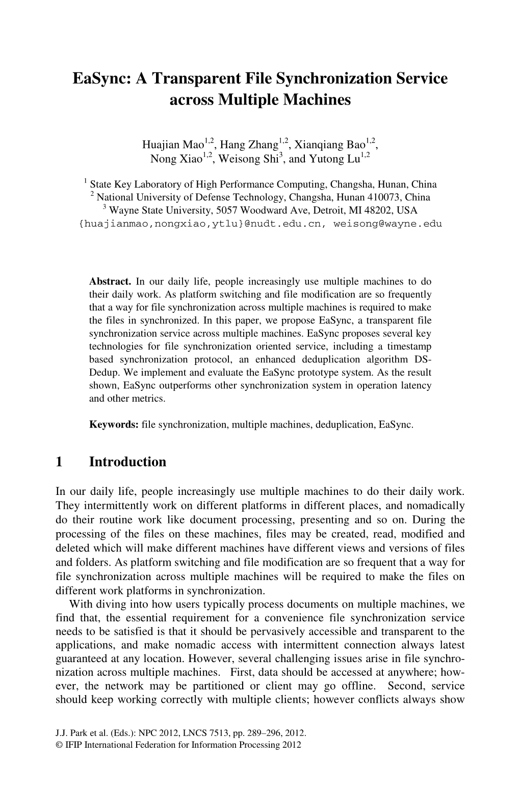 A Transparent File Synchronization Service Across Multiple Machines