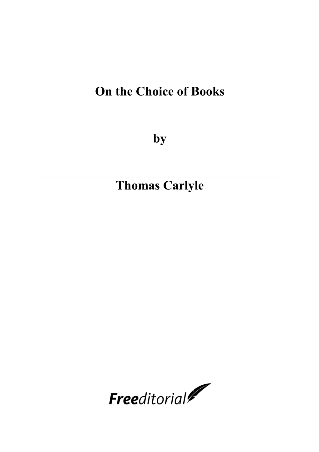 On the Choice of Books by Thomas Carlyle