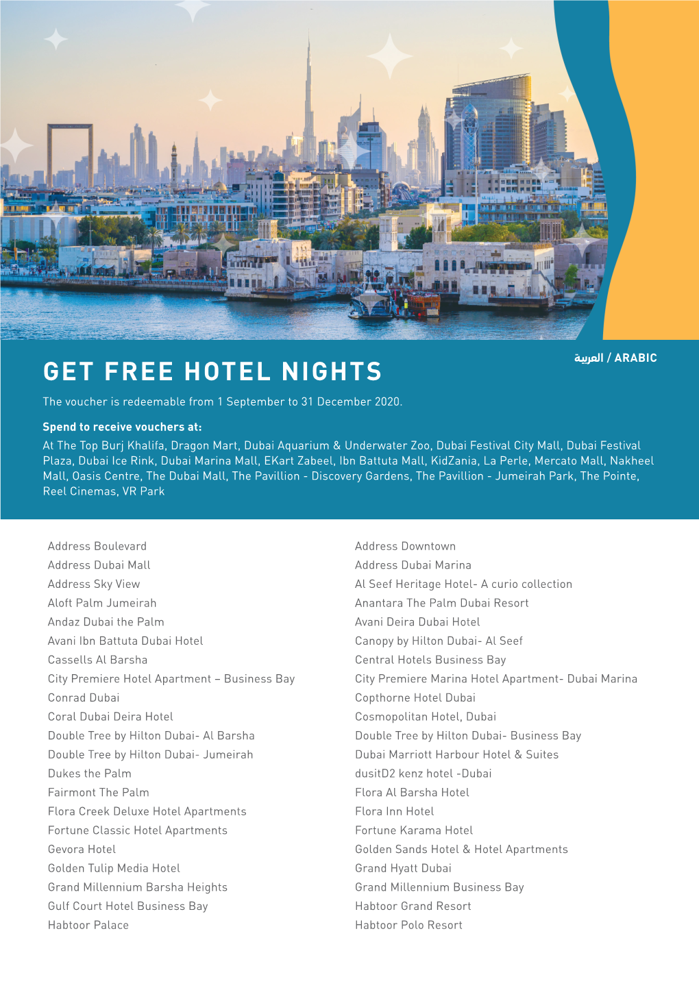 GET FREE HOTEL NIGHTS the Voucher Is Redeemable from 1 September to 31 December 2020