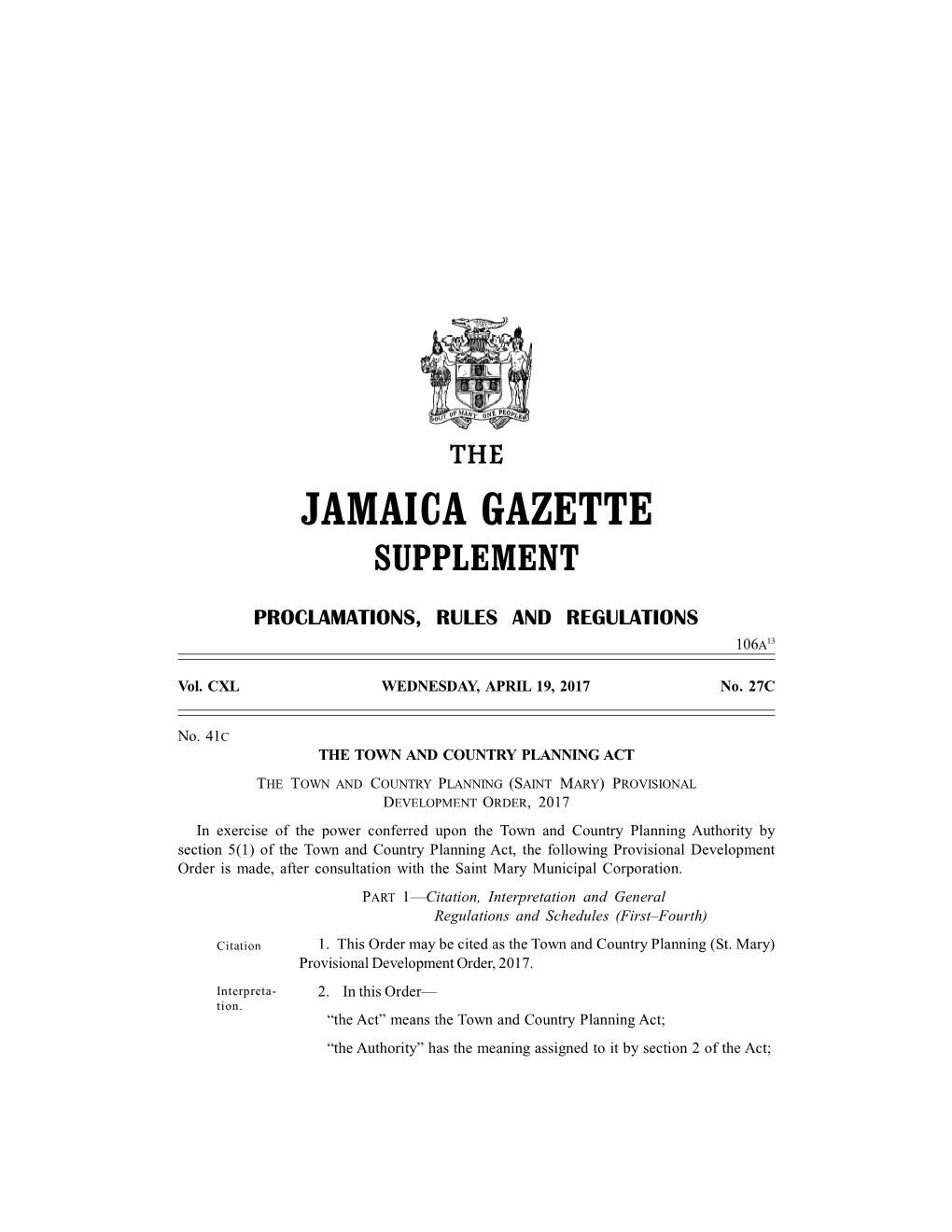 Jamaica Gazette Supplement