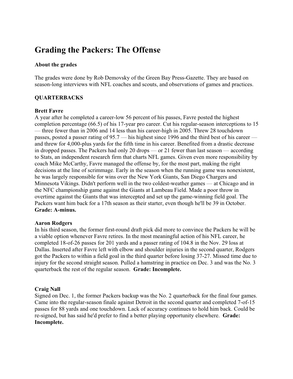 Grading the Packers: the Offense