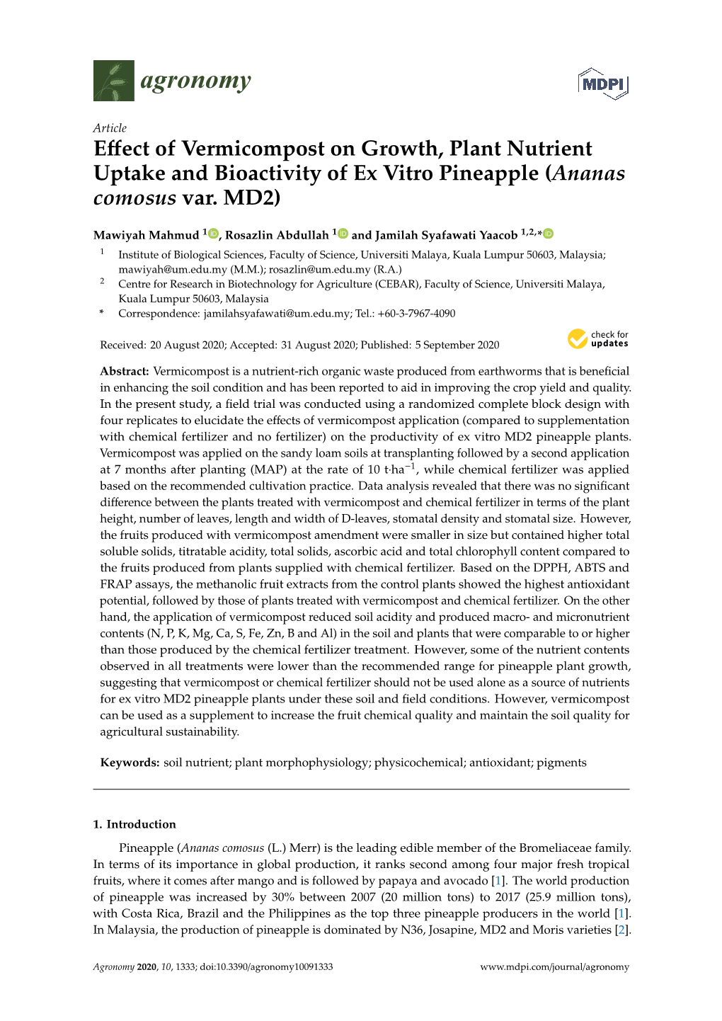 Effect of Vermicompost on Growth, Plant Nutrient Uptake And