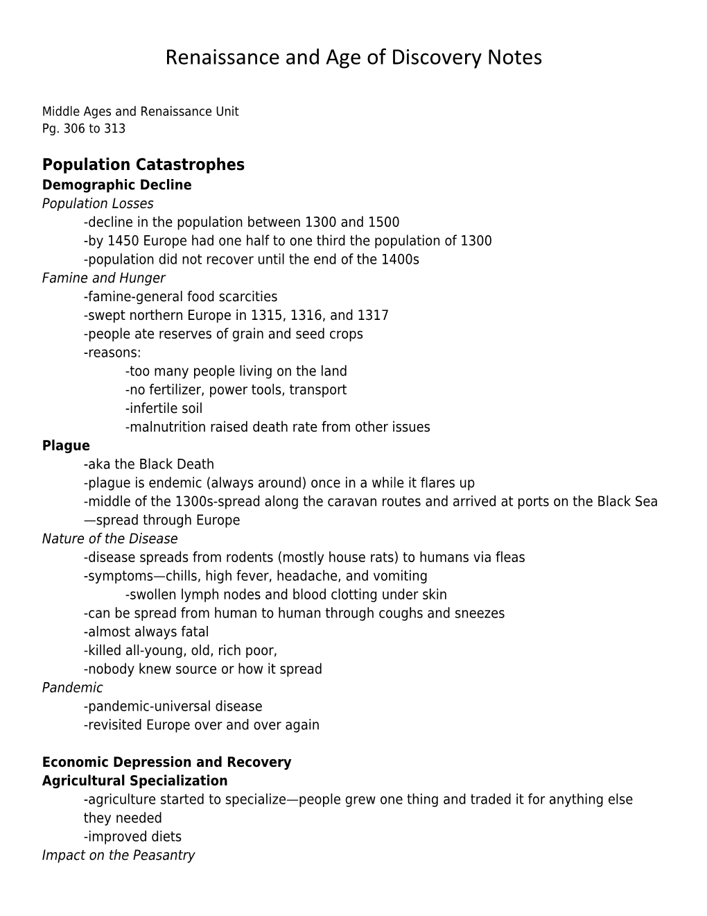 Renaissance and Age of Discovery Notes