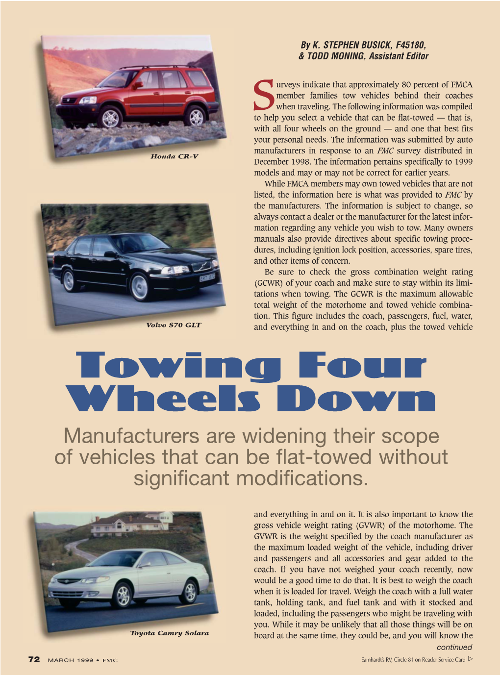 Towing Four Wheels Down Manufacturers Are Widening Their Scope of Vehicles That Can Be Flat-Towed Without Significant Modifications