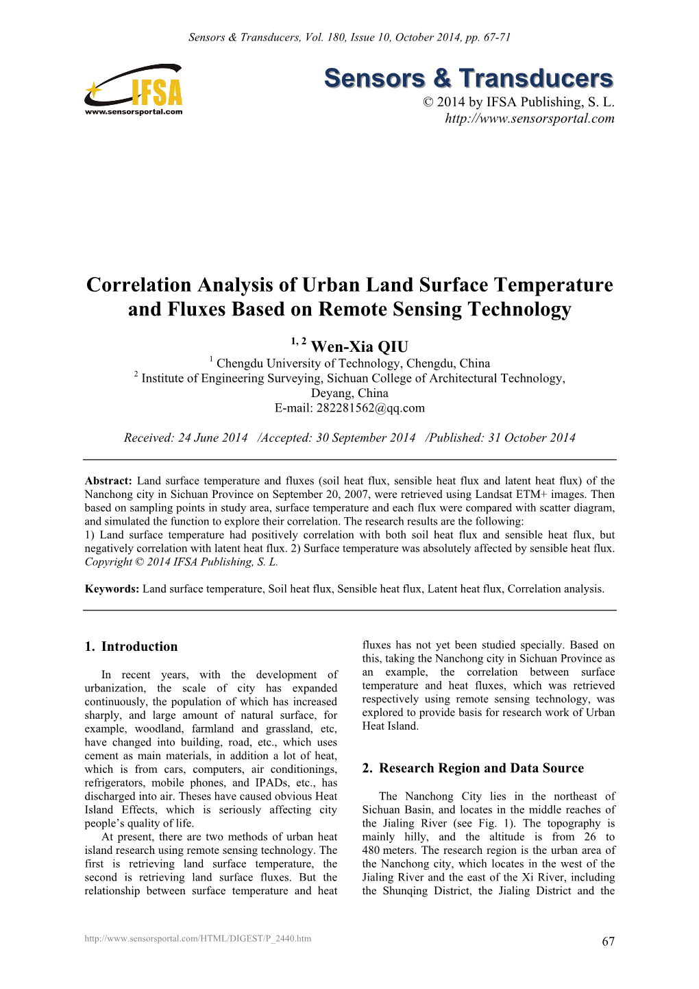 Correlation Analysis of Urban Land Surface Temperature and Fluxes Based on Remote Sensing Technology