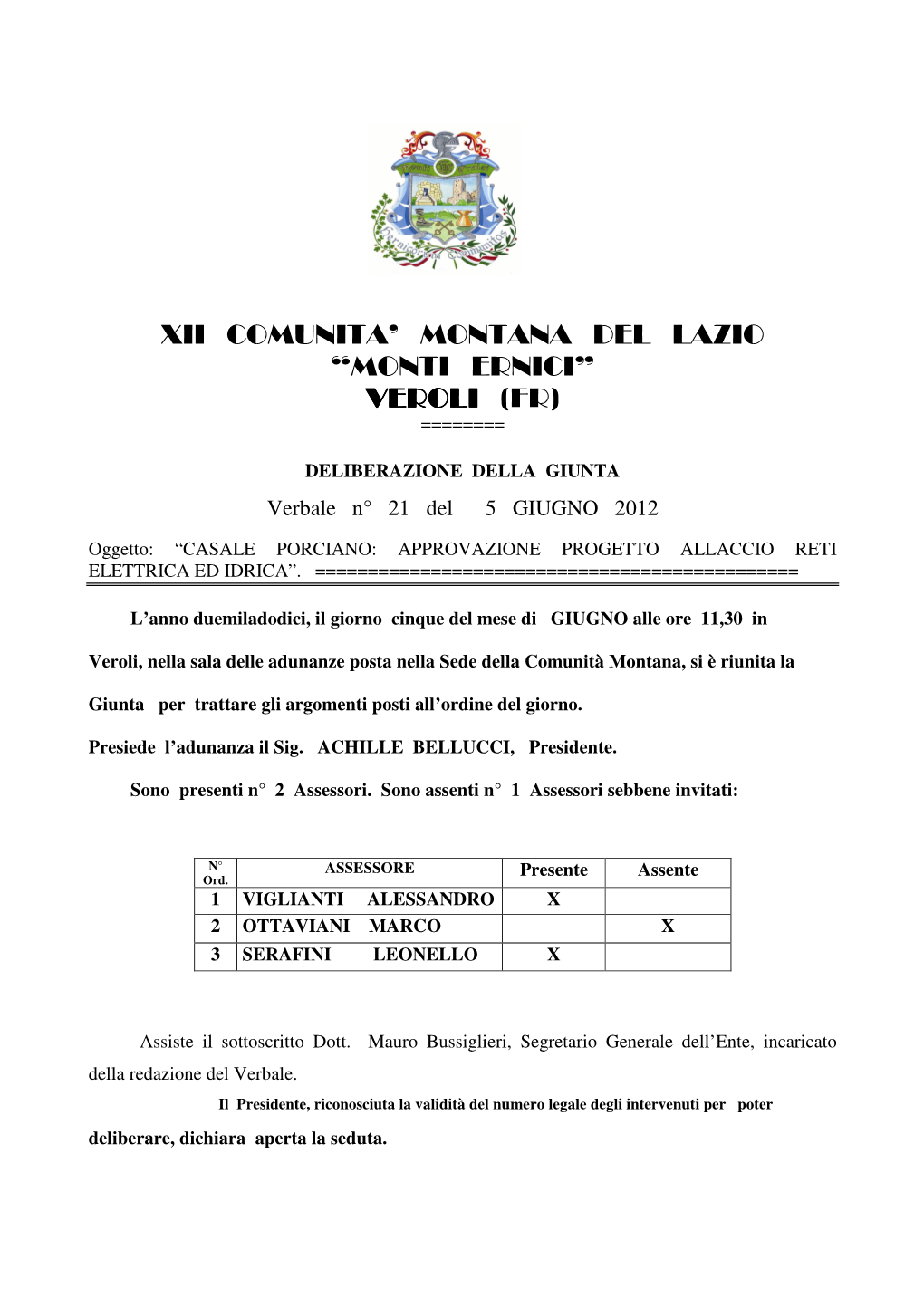 Xii Comunita' Montana Del Lazio “Monti Ernici” Veroli (Fr)