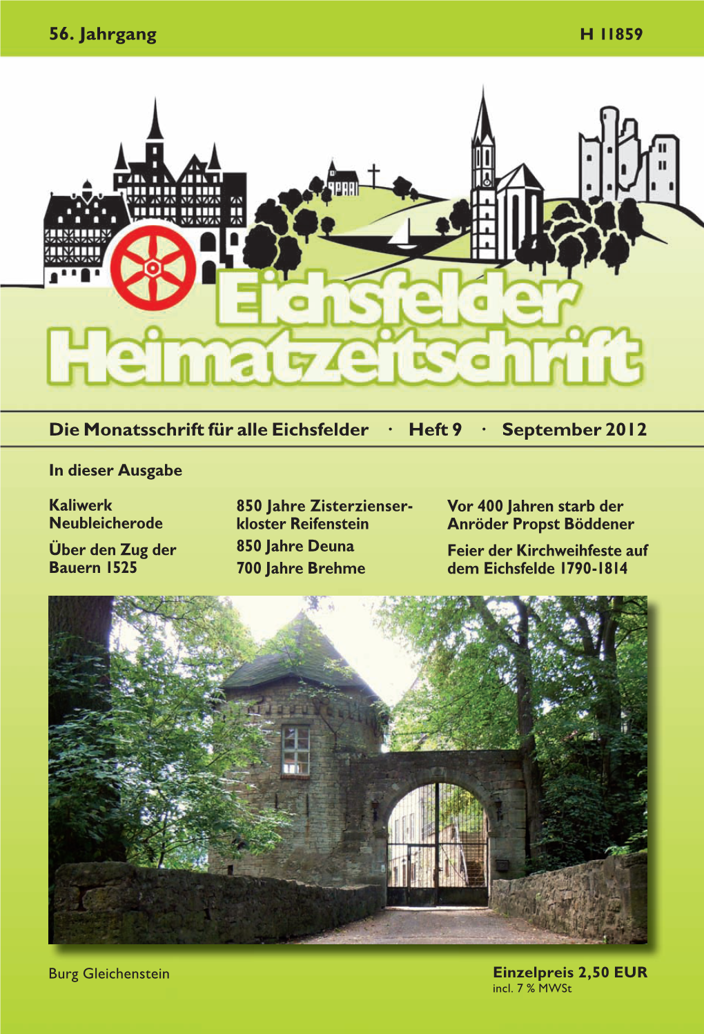 Die Monatsschrift Für Alle Eichsfelder · Heft 9 · September 2012 56. Jahrgang