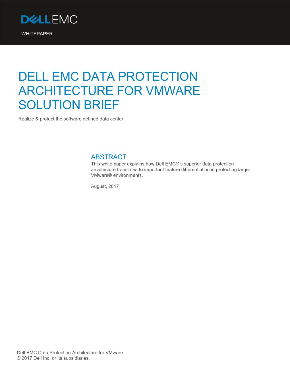 Dell Emc Data Protection Architecture for Vmware Solution Brief