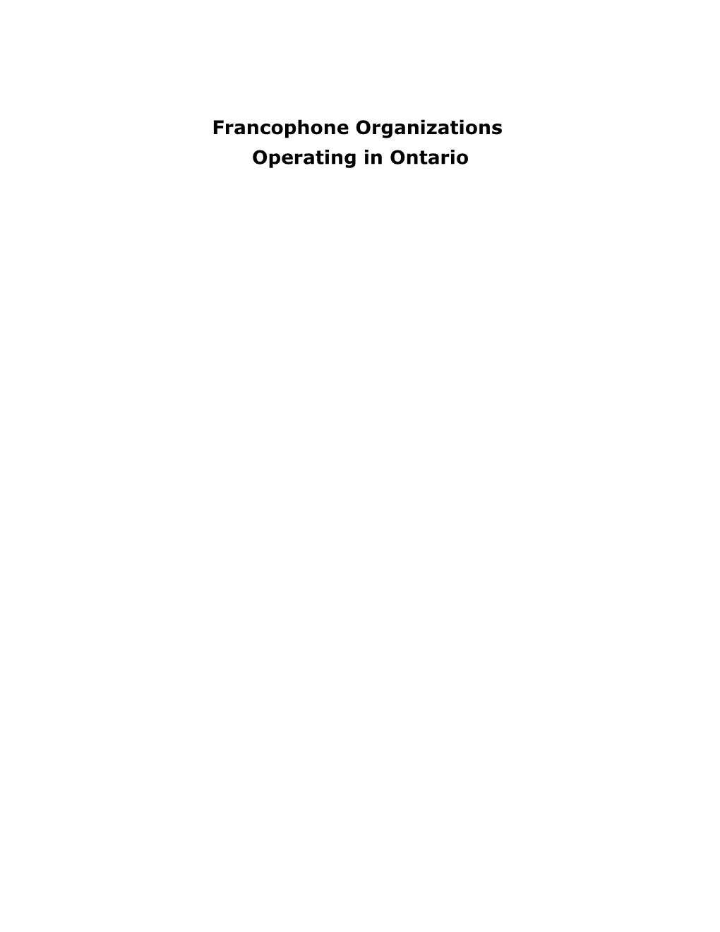 Francophone Organizations in Ontario Report