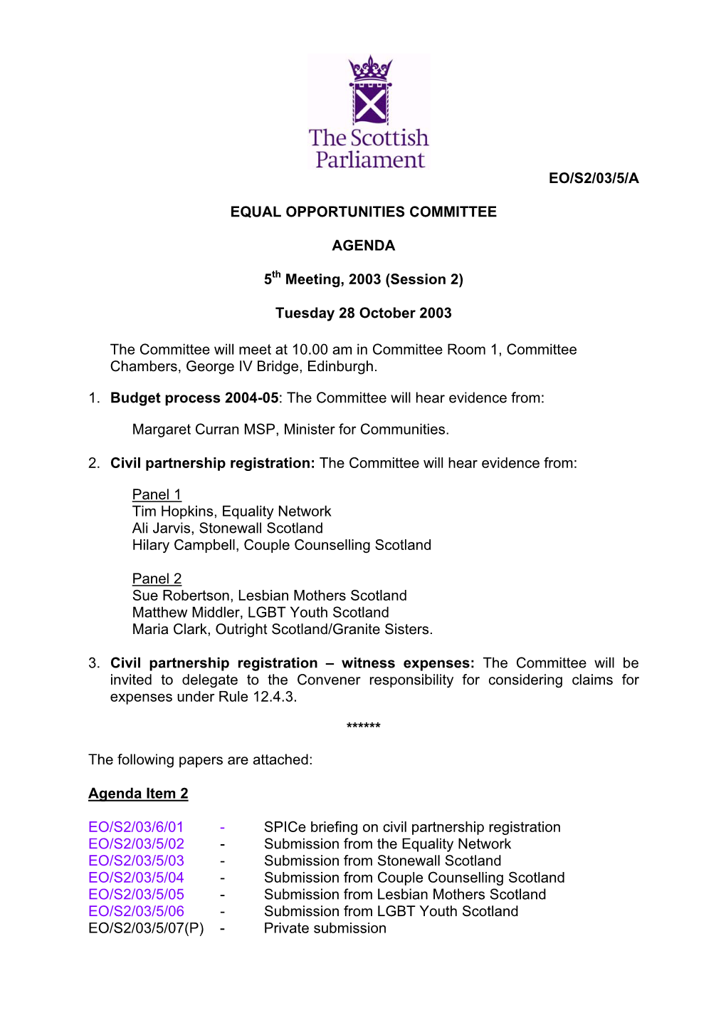 Eo/S2/03/5/A Equal Opportunities Committee