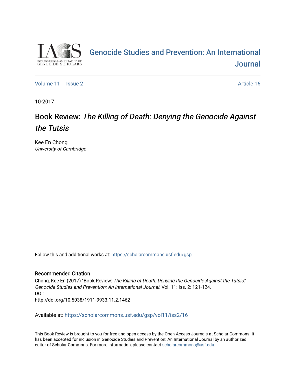 &lt;I&gt;The Killing of Death: Denying the Genocide Against the Tutsis&lt;/I&gt;