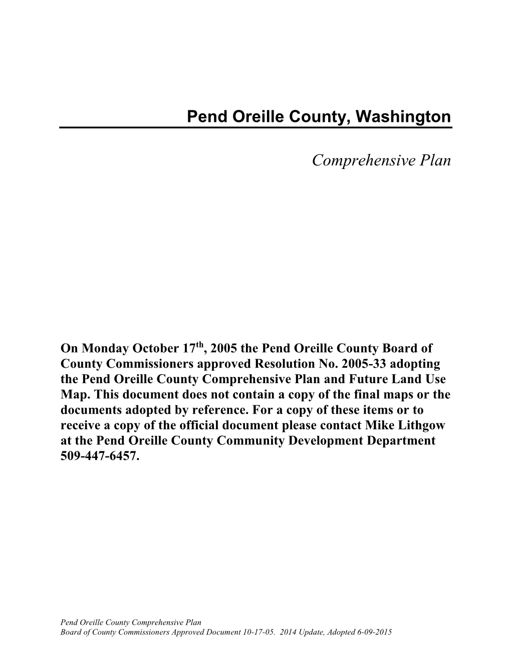 Pend Oreille County, Washington Comprehensive Plan