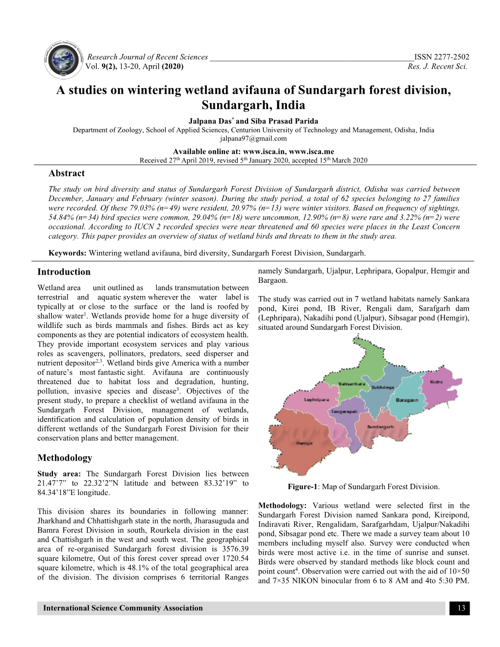 A Studies on Wintering Wetland Avifauna of Sundargarh Forest Division, Sundargarh, India