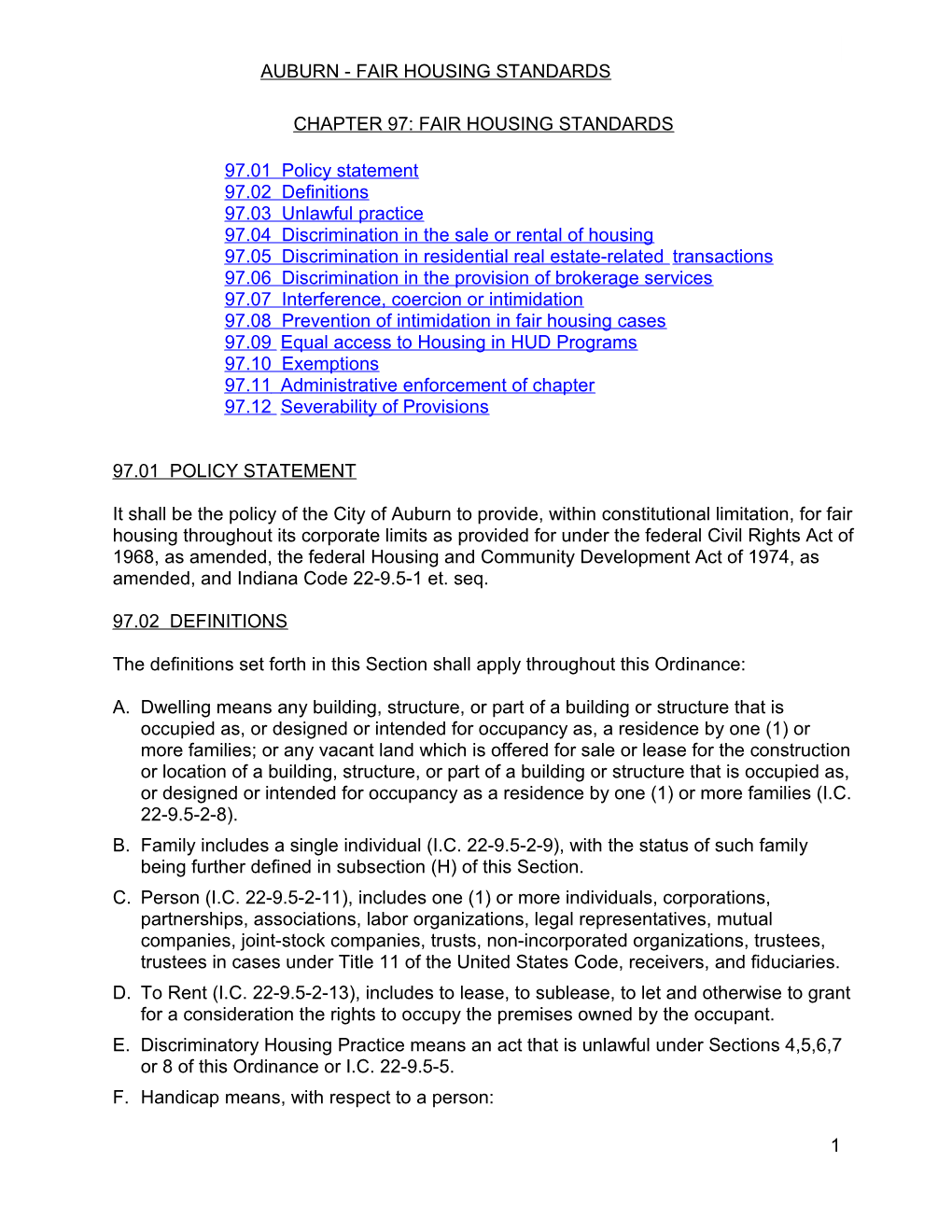 Auburn - Fair Housing Standards