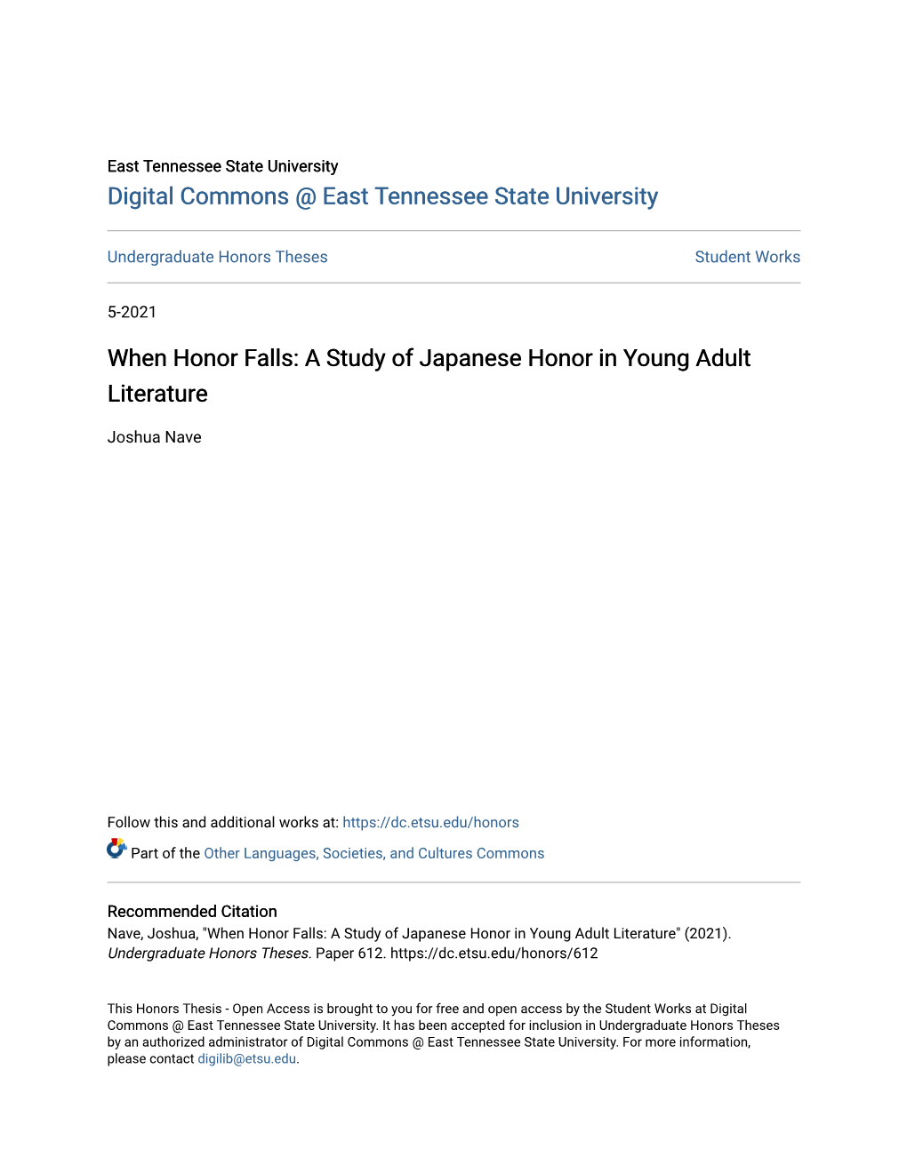 A Study of Japanese Honor in Young Adult Literature