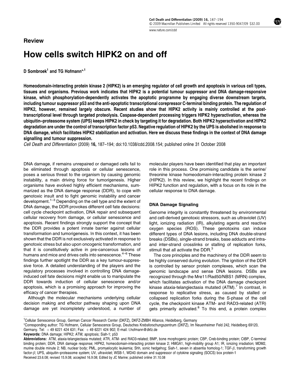 How Cells Switch HIPK2 on and Off