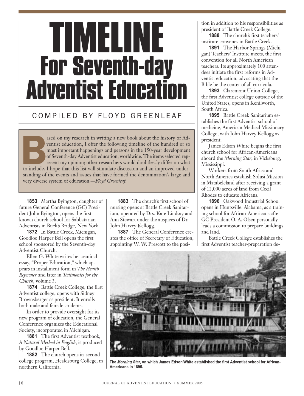 Timeline for Seventh-Day Adventist Education