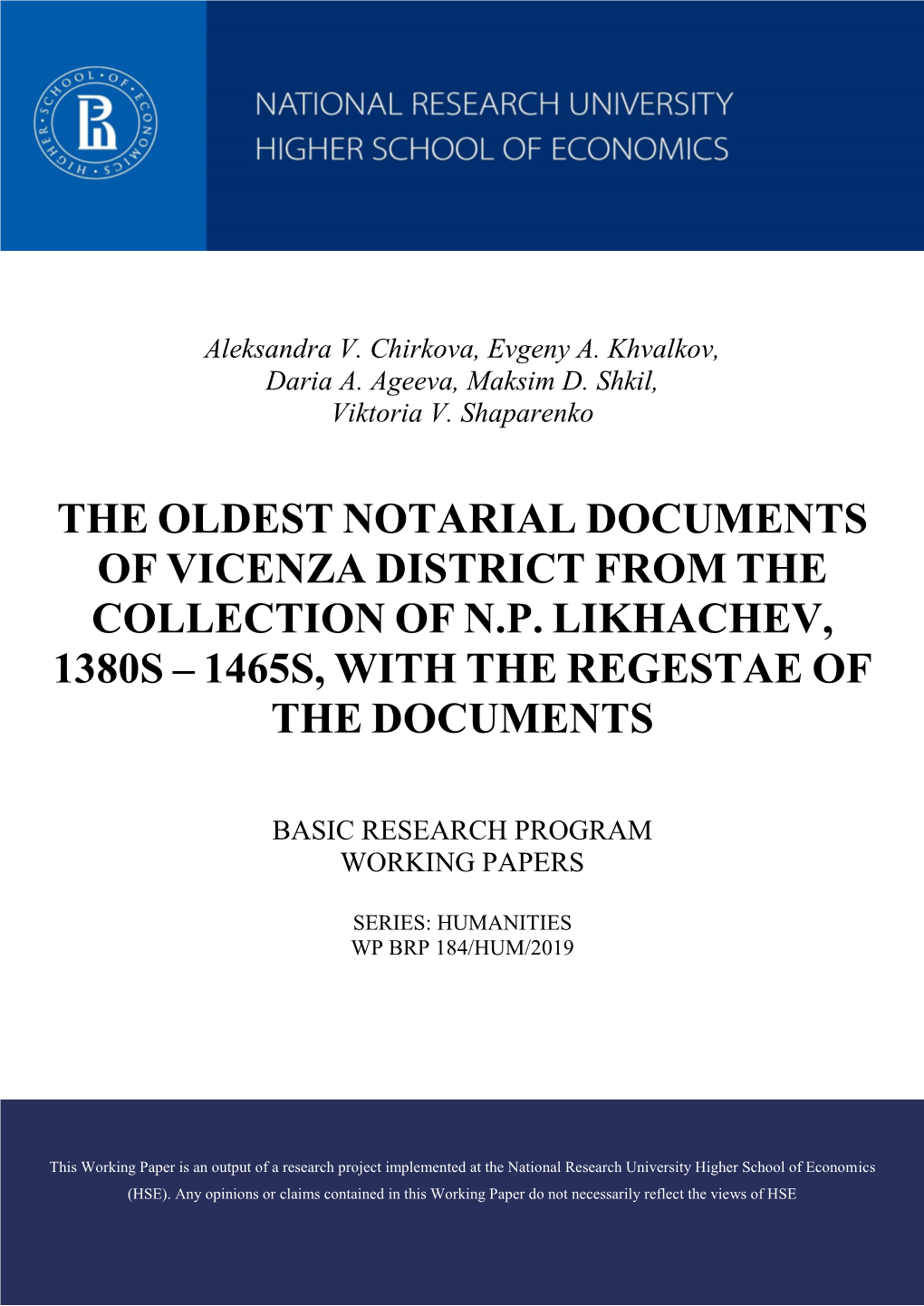 The Oldest Notarial Documents of Vicenza District from the Collection of N.P