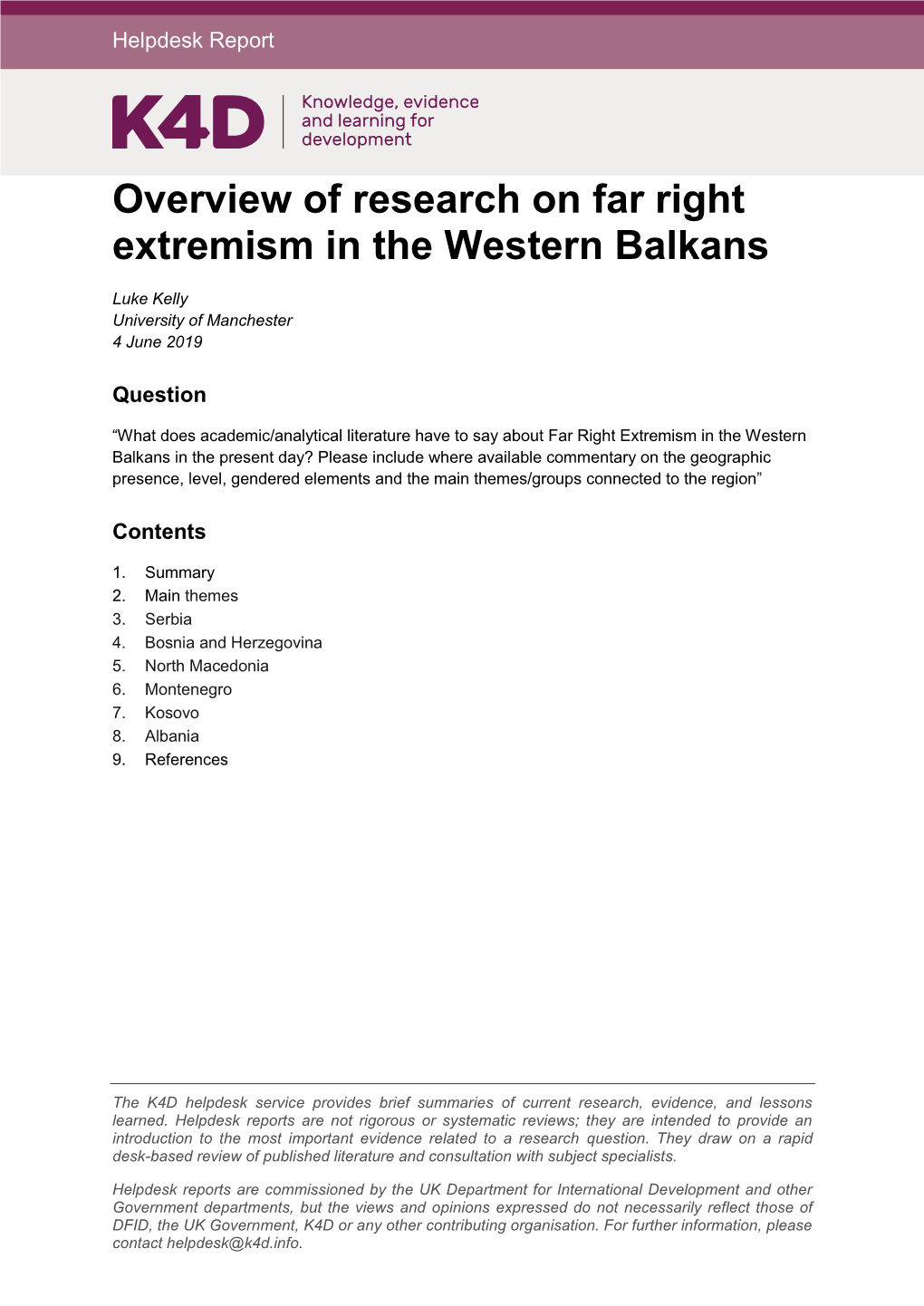 Overview of Research on Far Right Extremism in the Western Balkans