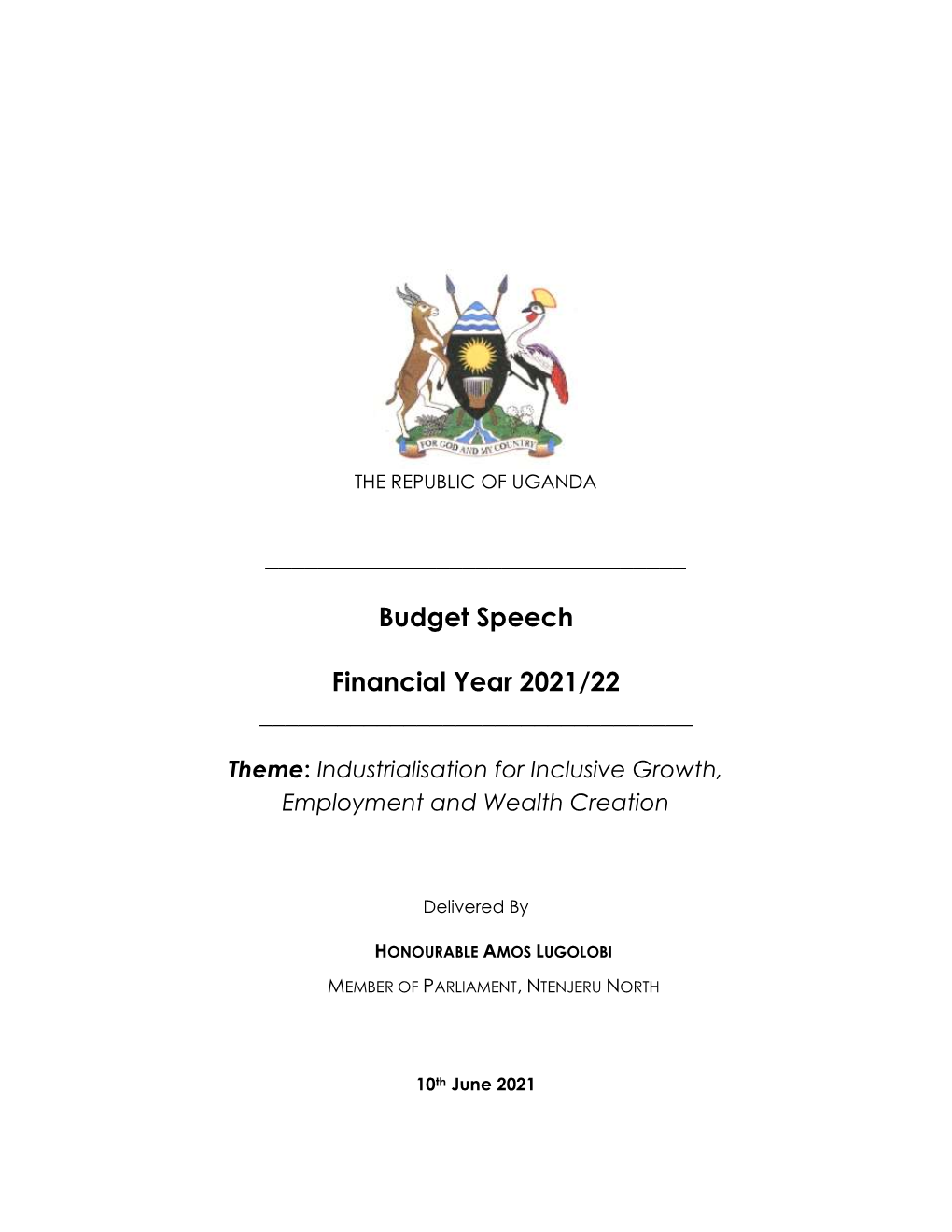 Budget Speech Financial Year 2021/22