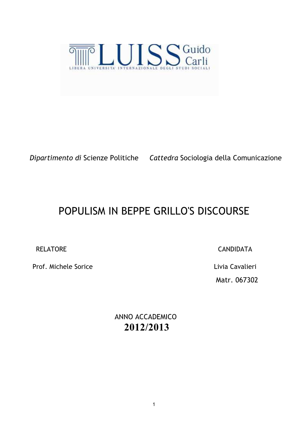 Populism in Beppe Grillo's Discourse