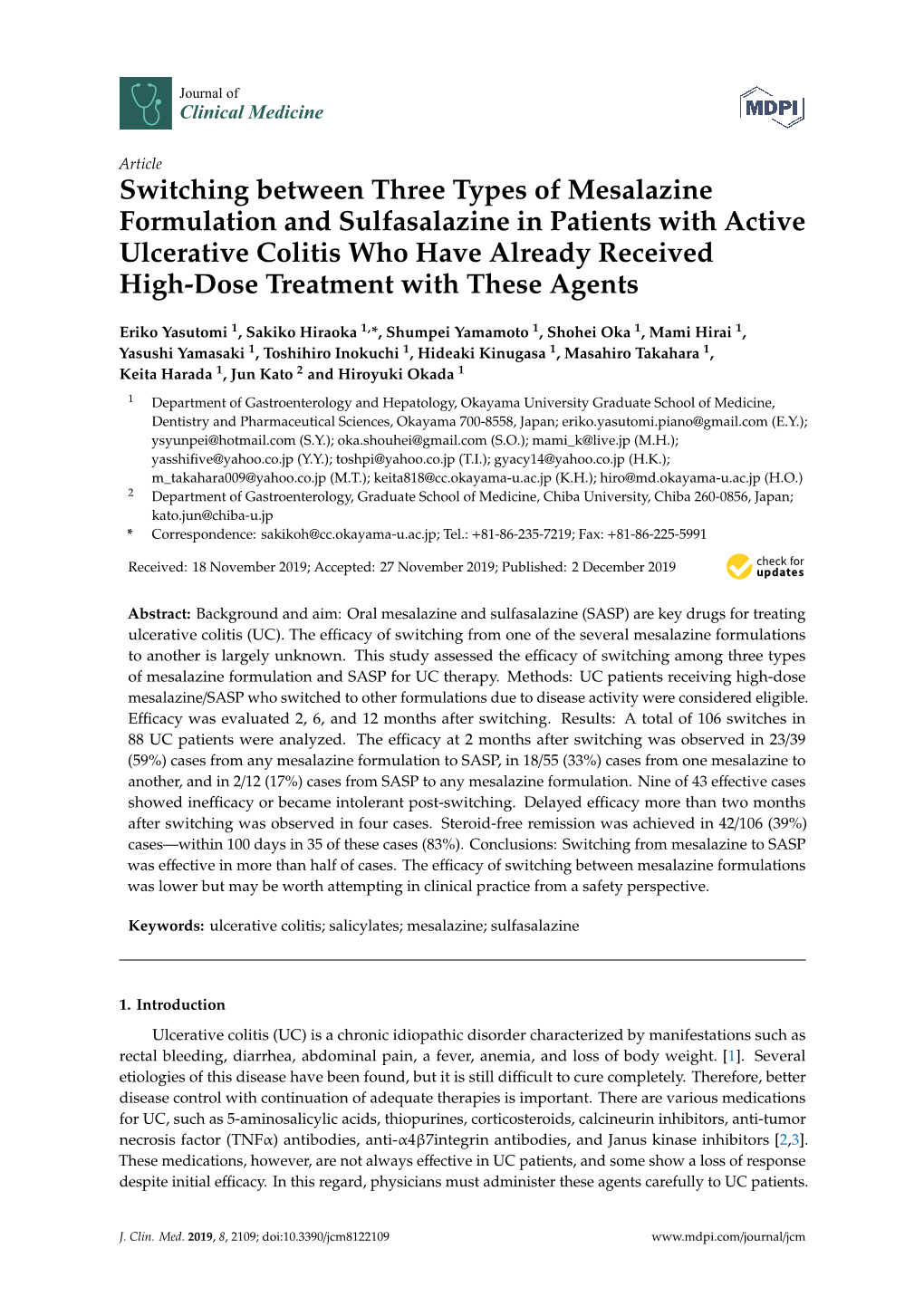 Switching Between Three Types of Mesalazine Formulation and Sulfasalazine in Patients with Active Ulcerative Colitis Who Have Al